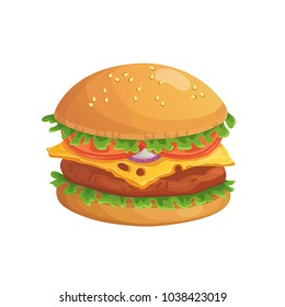  Cheeseburger icon. Cartoon fast food. Vector isolated  illustration.  For menu.