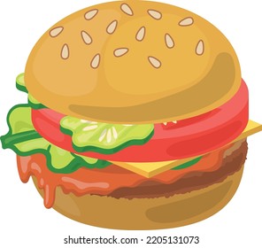 Cheeseburger Icon. Cartoon Fast Food. Lunch Burger