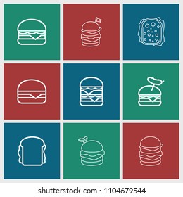 Cheeseburger icon. collection of 9 cheeseburger outline icons such as burger with sausage, double burger, sandwich. editable cheeseburger icons for web and mobile.