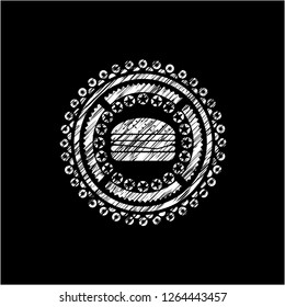 cheeseburger icon drawn chalk emblem, retro style, chalk or chalkboard texture