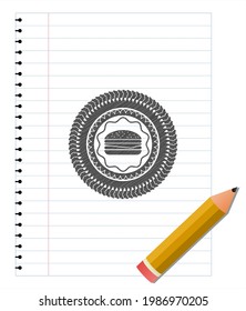 emblema del icono cheeseburger con efecto lápiz. Ilustración vectorial. Detallado. 