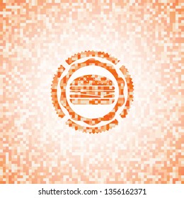 cheeseburger icon inside abstract orange mosaic emblem