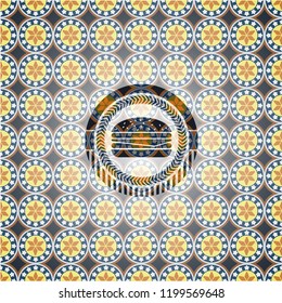 cheeseburger icon inside arabesque emblem. arabic decoration.