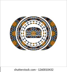 cheeseburger icon inside arabesque emblem. arabic decoration.