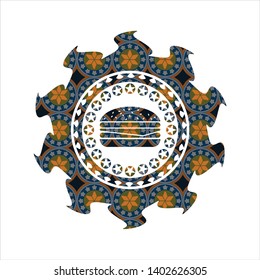 cheeseburger icon inside arabesque style emblem. arabic decoration.