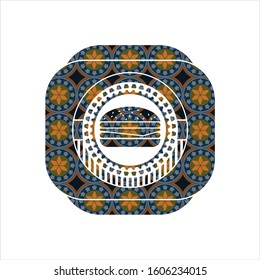 cheeseburger icon inside arabesque style emblem. arabic decoration.