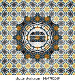 cheeseburger icon inside arabic emblem. Arabesque decoration.