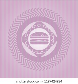 cheeseburger icon inside badge with pink background