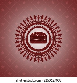 Käseverstärker-Symbol im Abzeichen mit rotem Hintergrund. 