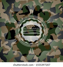 cheeseburger icon inside camo emblem