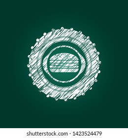 cheeseburger icon inside chalkboard emblem
