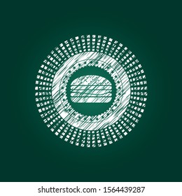 cheeseburger icon inside chalkboard emblem
