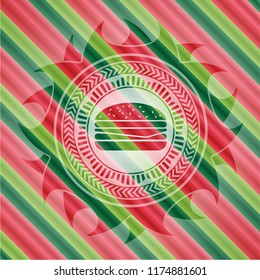 cheeseburger icon inside christmas badge.