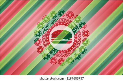 cheeseburger icon inside christmas badge.