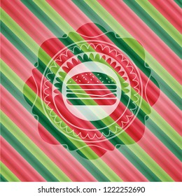 cheeseburger icon inside christmas colors style emblem.