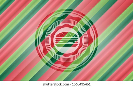 cheeseburger icon inside christmas colors badge.
