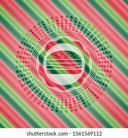 cheeseburger icon inside christmas emblem background.