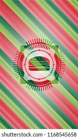 cheeseburger icon inside christmas style emblem.