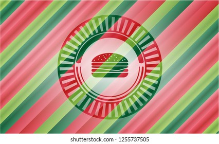 cheeseburger icon inside christmas style emblem.