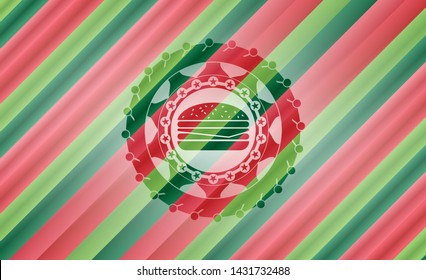 cheeseburger icon inside christmas style badge..