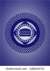 cheeseburger icon inside emblem with jean high quality background