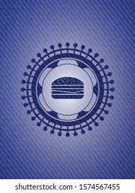 cheeseburger icon inside emblem with jean texture