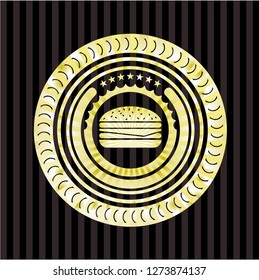 cheeseburger icon inside gold emblem or badge