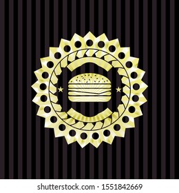 cheeseburger icon inside gold emblem or badge