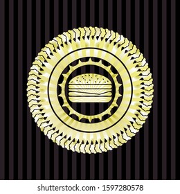 cheeseburger icon inside gold emblem or badge