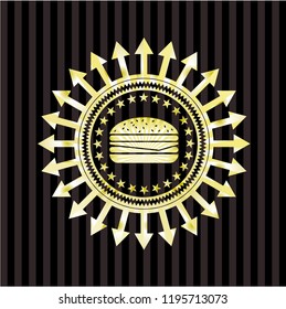 cheeseburger icon inside gold shiny badge