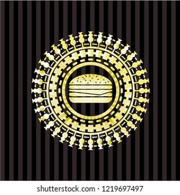 cheeseburger icon inside gold shiny badge