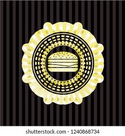 cheeseburger icon inside gold shiny emblem