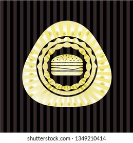 cheeseburger icon inside gold shiny emblem