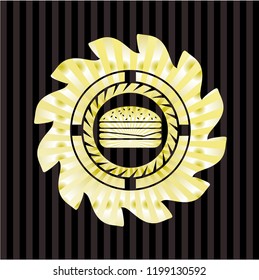 cheeseburger icon inside golden badge