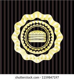 cheeseburger icon inside golden emblem