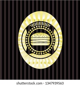 cheeseburger icon inside golden emblem or badge