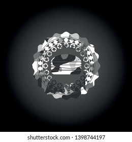 cheeseburger icon inside grey camo emblem