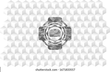 Käsestärkersymbol in grauem Emblem. Vintage mit geometrisch-weißem Hintergrund