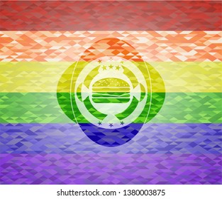 cheeseburger icon inside lgbt colors emblem 