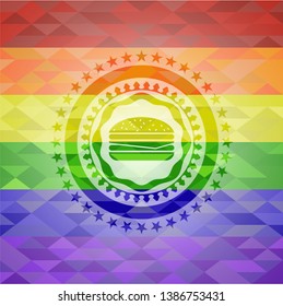 cheeseburger icon inside lgbt colors emblem 