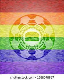 cheeseburger icon inside lgbt colors emblem 