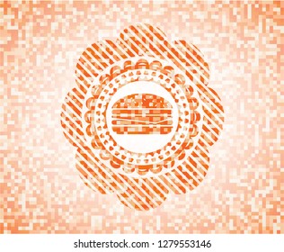 cheeseburger icon inside orange mosaic emblem