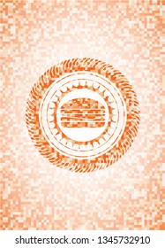 cheeseburger icon inside orange mosaic emblem with background
