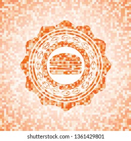cheeseburger icon inside orange mosaic emblem with background
