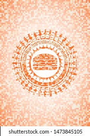 cheeseburger icon inside orange mosaic emblem with background