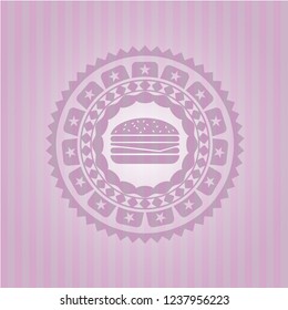 cheeseburger icon inside pink emblem