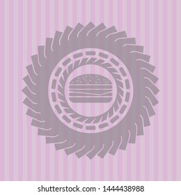 cheeseburger icon inside pink emblem