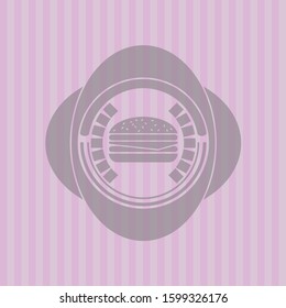 cheeseburger icon inside pink emblem