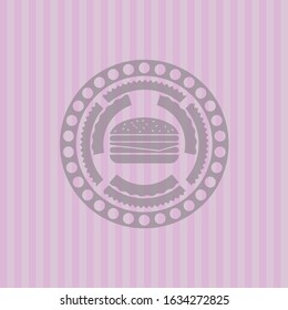 cheeseburger icon inside pink emblem. Vintage.
