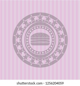 cheeseburger icon inside realistic pink emblem